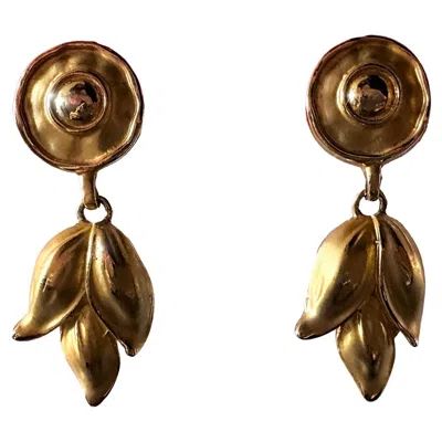 Pre-owned Mugler Rare Thierry  Earrings Gold Metal Celestial Leaves In Multi