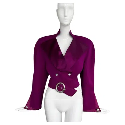 Pre-owned Mugler Rare Thierry  Fw 1985 Fabulous Dramatic Jacket Collar Belt Purple Lilac