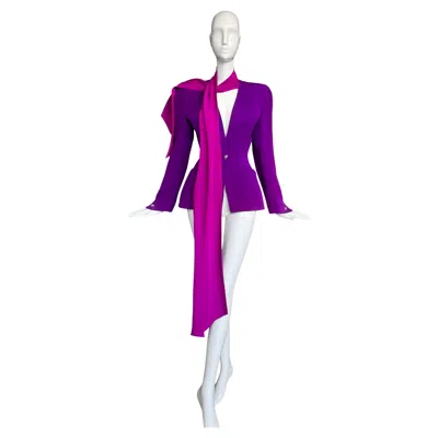 Pre-owned Mugler Rare Thierry  Fw 2001 Bombshell Silk Runway Jacket With Scarf In Purple