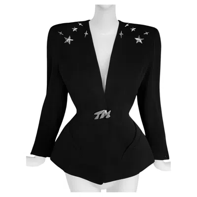 Pre-owned Mugler Rare Thierry  Fw1990 Black Jacket  Star Details And Brooch