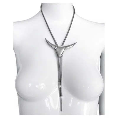Pre-owned Mugler Rare Thierry  Silver Metal Bolo Tie Or Brooch Ss 1992