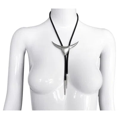 Pre-owned Mugler Rare Thierry  Silver Metal Bolo Tie Or Brooch Ss 1992