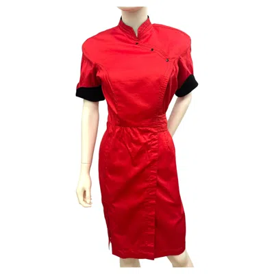Pre-owned Mugler Rare Thierry  S/s 1984 � China � Collection Red & Black Cotton Wrap Dress