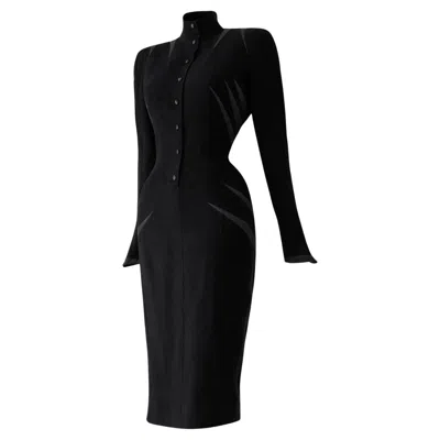 Pre-owned Mugler Rare Thierry  Ss 1988 Été Africain Dramatic Dress Black