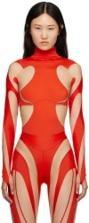 Mugler Red & Beige Rodeo Bodysuit In B0401 Fire / Nude 01