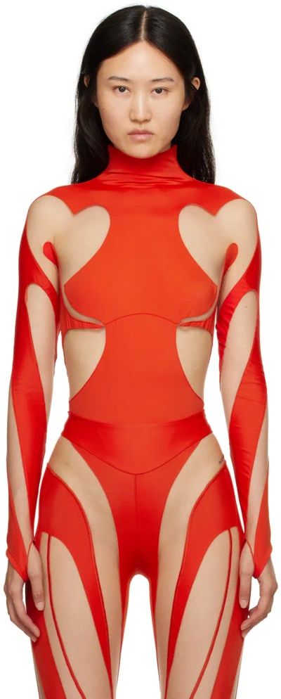 Mugler Red & Beige Rodeo Bodysuit In B0401 Fire / Nude 01