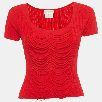 Mugler Red Rib Knit Short Sleeve Top