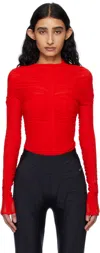 Mugler Red Ruched Bodysuit In 3119 Coquelicot