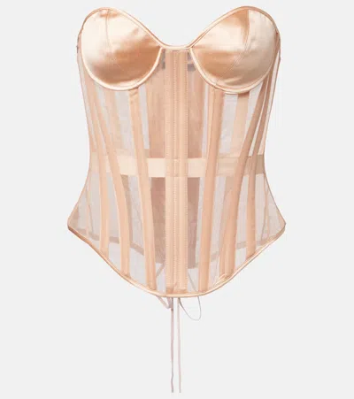 Mugler Paneled Sheer Bustier Top In Pink