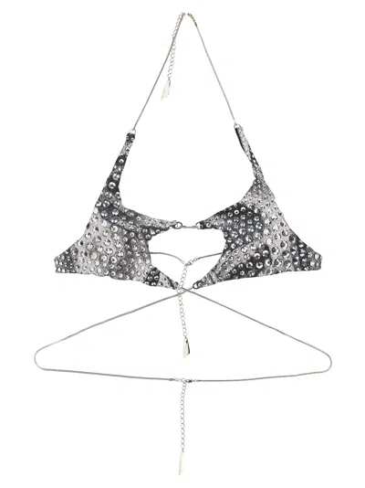 Mugler Rhinestone Bikini Bra Beachwear Silver