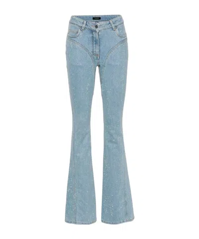 Mugler Rhinestone-embellished Flared Jeans In Light Blue