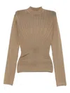 Mugler Ribbed High-neck Jumper In Brown