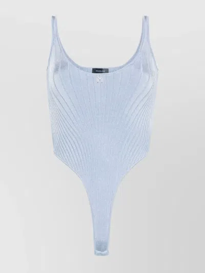 Mugler Ribbed Knit Sleeveless Top With High Cut In Blue