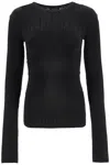 Mugler Ribbed Knit Top With Long Sleeves In Black