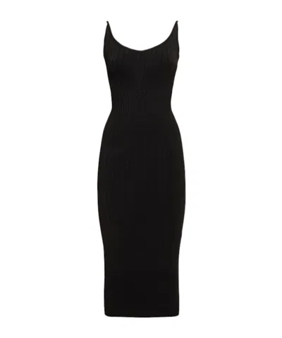 Mugler Ribbed Knitted Midi Dress In Black