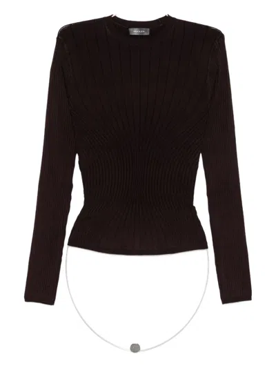 Mugler Ribbed Long-sleeve Top In Brown