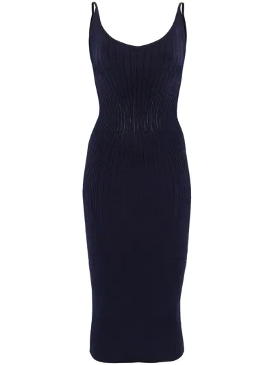 Mugler Ribbed Midi Dress In Blue