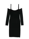Mugler Ribbed Off-shoulder Mini Dress In Black