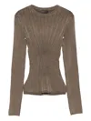 Mugler Ribbed Round-neck Sweater In Brown