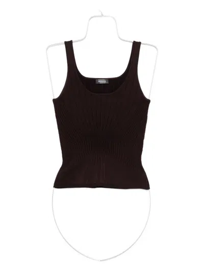 Mugler Ribbed Scoop-neck Top In Black