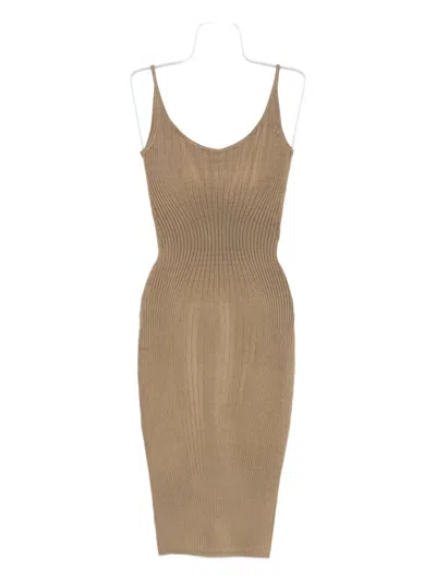 Mugler Ribbed Spaghetti-strap Dress In Nude