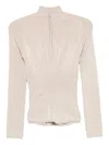 Mugler Ribbed Zip-front Polo Top In Pink
