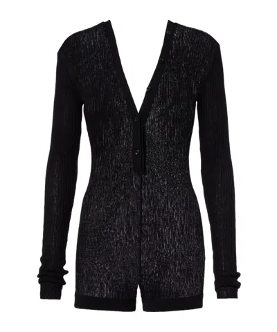 Mugler Ribbed-knit Cotton Romper In Black