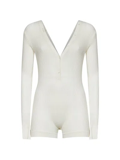 Mugler Ribbed-knit Playsuit In 화이트