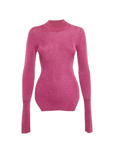 Pre-owned Mugler Rib-knit Mock-neck Sweater In Pink
