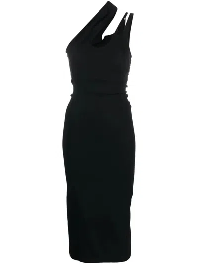 Mugler Ro1308 Midi Dress In Black