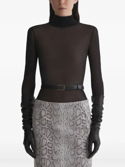 Mugler Roll Neck Long Sleeve Top In Gray