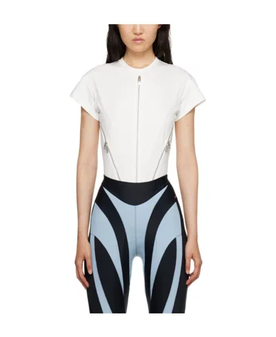 Mugler Round Collar Zipper Jumpsuit In White