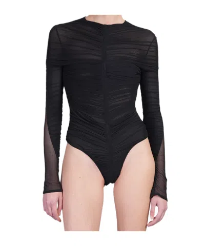 Mugler Ruched Bodysuit In Black