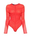 Mugler Ruched Bodysuit In Orange