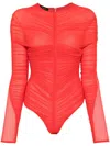 Mugler Ruched Bodysuit In Red
