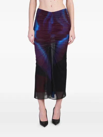 Mugler Ruched-detail Midi Skirt In Blue