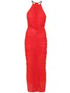 Mugler Ruched Halterneck Maxi Sress In Red