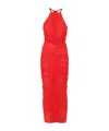 Mugler Ruched Halterneck Maxi Sress In Red