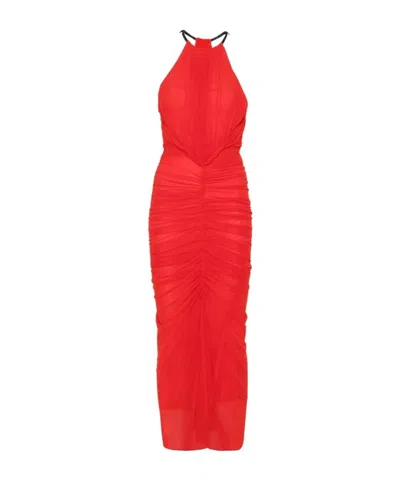 MUGLER RUCHED HALTERNECK MAXI DRESS