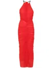 Mugler Ruched Halterneck Maxi Sress In Rot