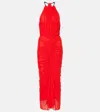 Mugler Ruched Halterneck Maxi Sress In Red