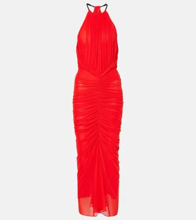 MUGLER RUCHED HALTERNECK MIDI DRESS