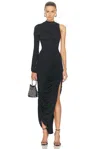 Mugler Ruched Asymmetrical Dress In Black