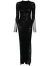 Mugler Ruched Maxi Pencil Dress In Black