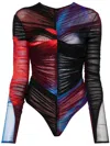 Mugler Ruched Mesh Bodysuit In 黑色