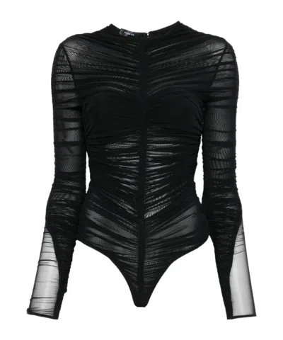 MUGLER RUCHED MESH BODYSUIT
