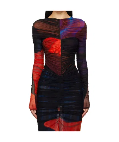 Mugler Ruched Mesh Bodysuit In Multi