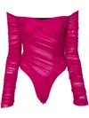 Mugler Ruched Mesh Bodysuit Woman Magenta In Polyamide