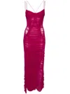 Mugler Ruched Mesh Gown In Purple