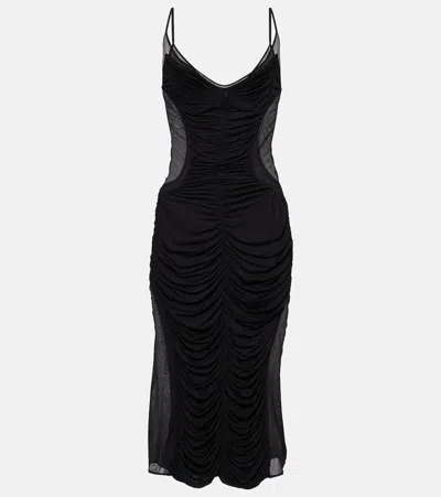 Mugler Knitted Midi Dress In Black